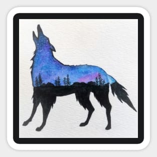 Wolf Howling In The Midnight Sky Sticker